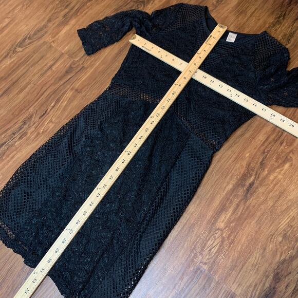 H&M Black Lace Mesh Dress 3/4 Sleeve Sheath 10 M Medium Little Black Dress LBD - Picture 7 of 11